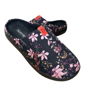 Biotime Peri Black Floral Slippers Clog 9 Comfort Slip on Indoor Outdoor Soles